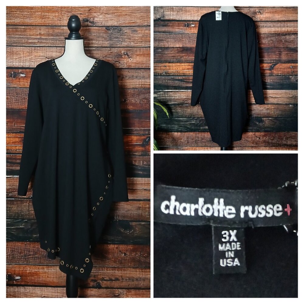 NWT Charlotte Russe Vintage Dress 3X Black Ponte Studded Envelope Hem USA Made